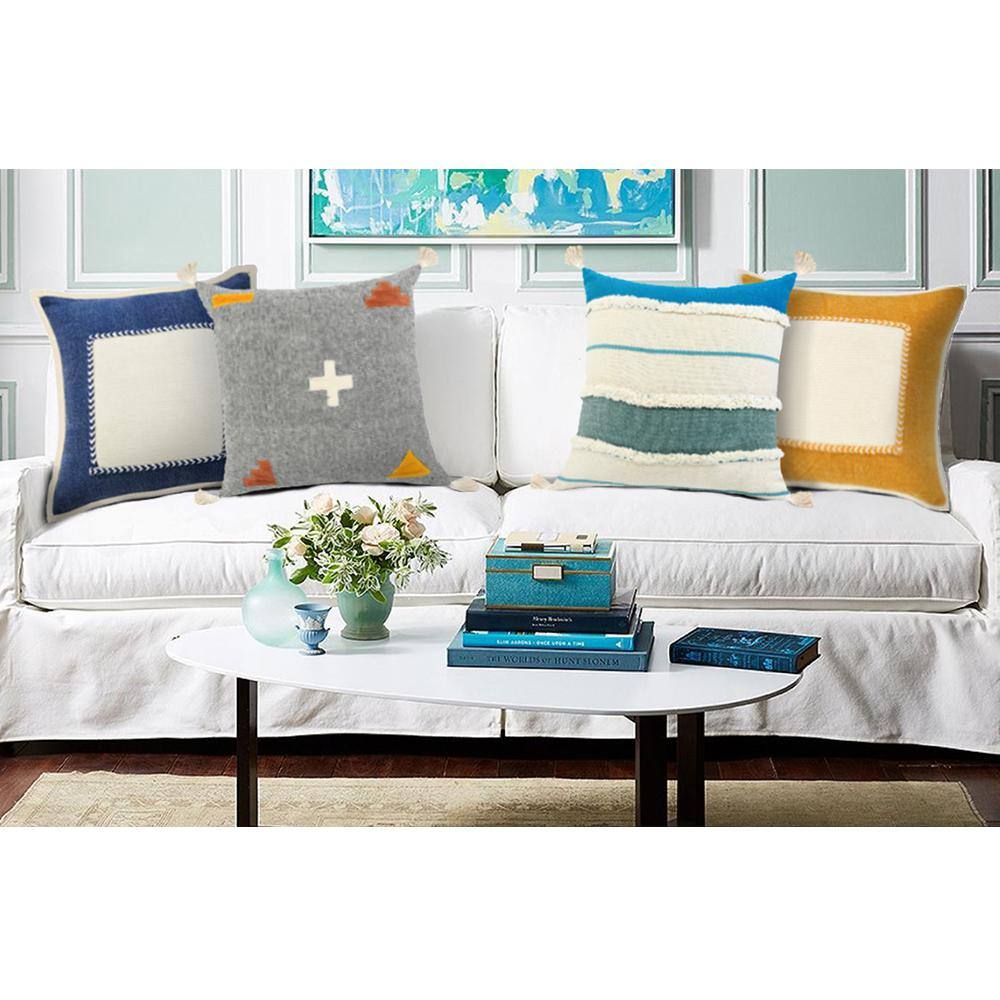 Zeal 20" Gray and Orange Bohemian Throw Pillow