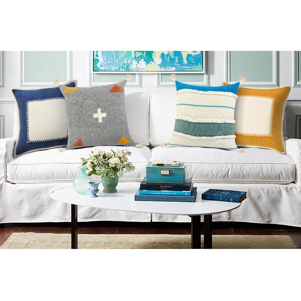 Zeal 20" Gray and Orange Bohemian Throw Pillow