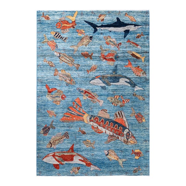 Solo Rugs Serapi Light Blue 6 ft. x 9 ft. Tribal Wool Indoor Area Rug