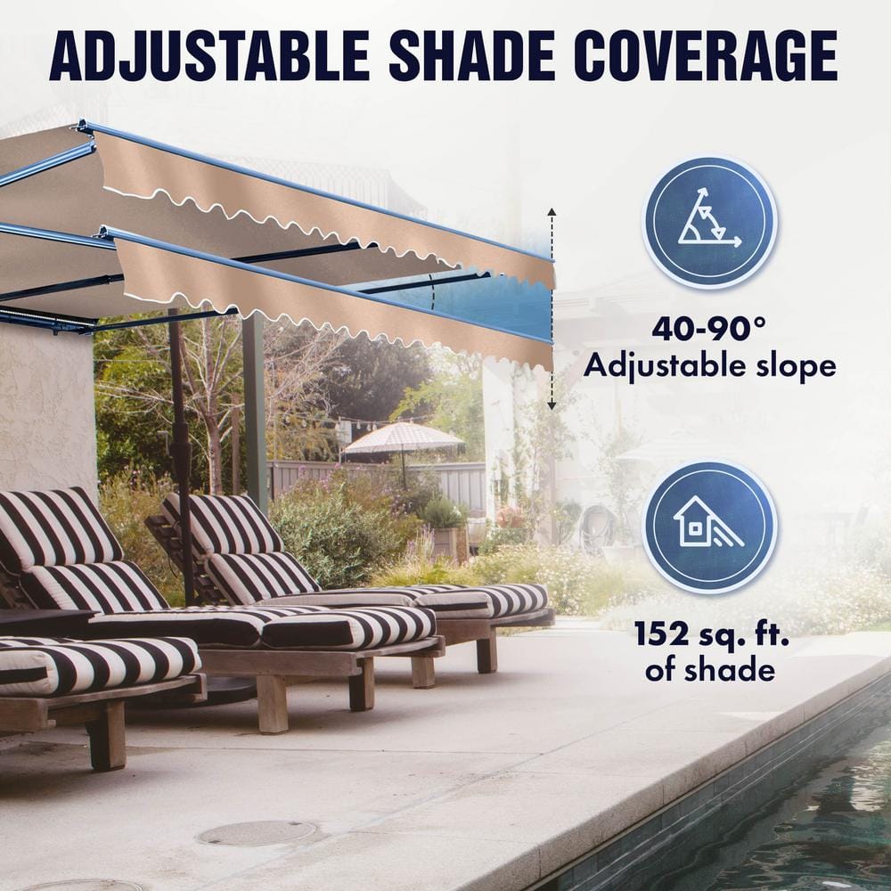 Sky Blue 12' x 10' Manual Retractable Patio Awning with Black Frame