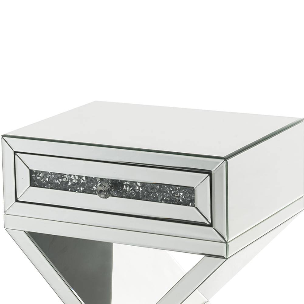 32" Glamorous Mirrored X-Shaped Accent Table with Faux Diamond Inlay