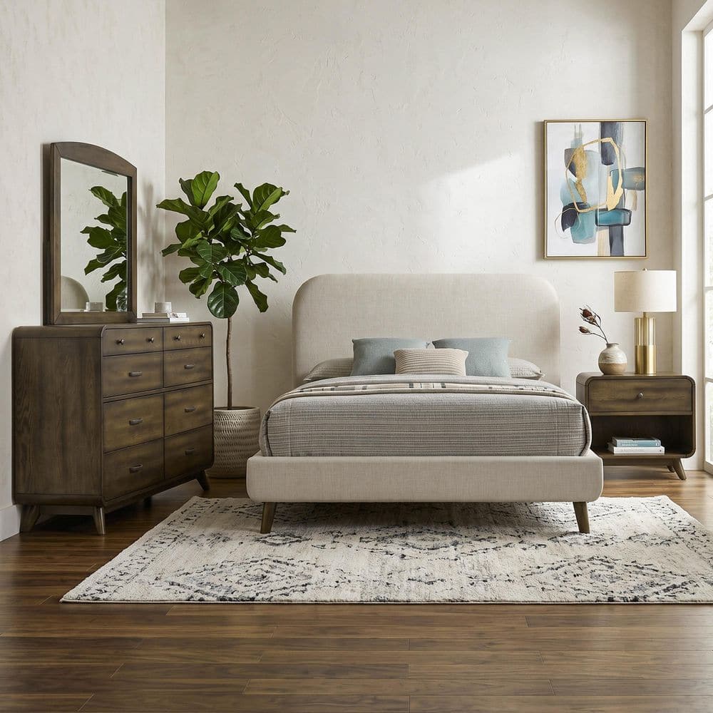 Davis 4-Piece Rustic Oak Wood King Platform Bedroom Set with Nightstand and Dresser/Mirror price history on PriceWatchPro