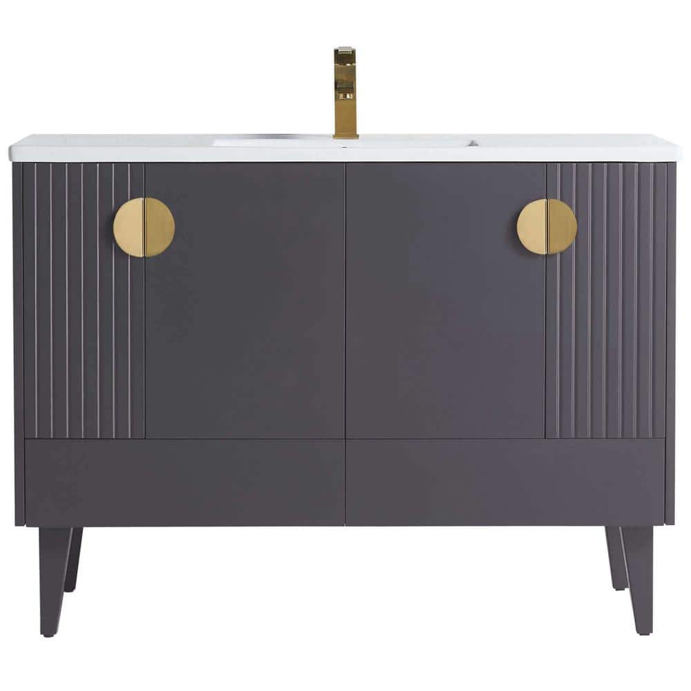 Venezian 48" Rock Gray Single Bathroom Vanity with Brass Handles