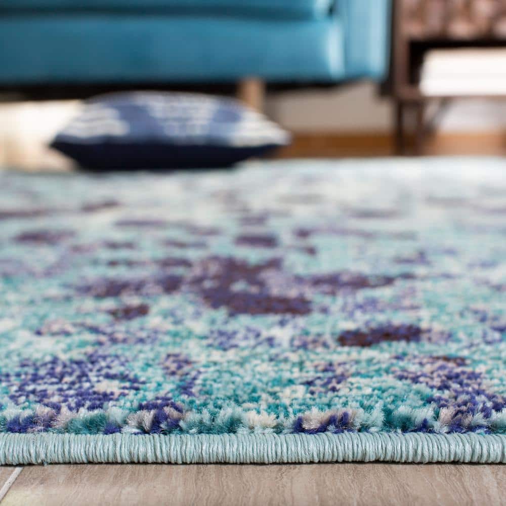 Gray and Blue Hand-knotted Synthetic Runner Rug