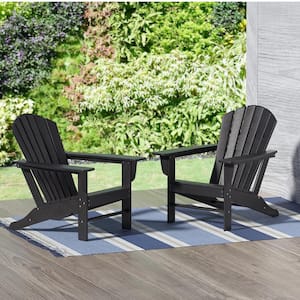 Mason Black Poly Plastic Outdoor Patio Classic Adirondack Chair, Fire Pit Chair (Set of 2)