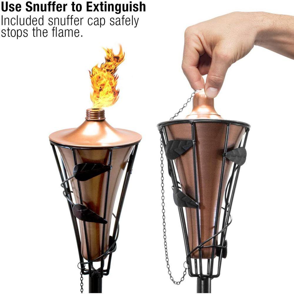 Copper and Black Metal Outdoor Patio Torches with Fiberglass Wick, 4 Pack