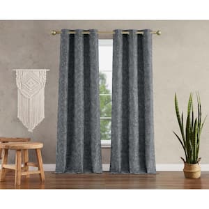Groovy Textured Grey Polyester Blackout Grommet Tiebacks Curtain - 38 in. W x 84 in. L (2-Panels and 2-Tiebacks)