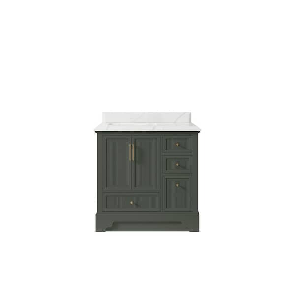 Willow Collections Alys 36 in. W x 22 in. D x 36 in. H Left Offset Sink Bath Vanity in Pewter Green with 1.5 in. Calacatta Laza Qt. Top