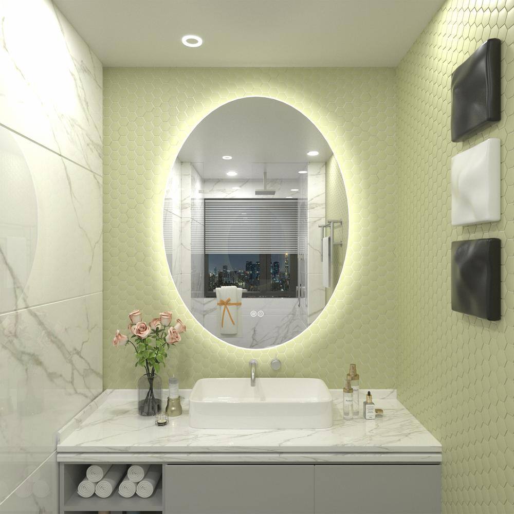 28x20 Inch Frameless Oval LED Backlit Anti-Fog Vanity Mirror