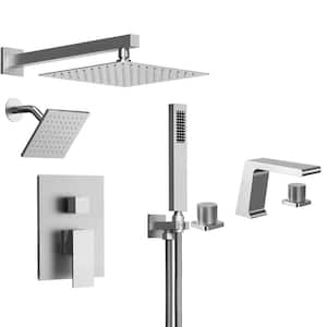 Classic Rain 3-Spray Dual Wall Mount Fixed and Handheld Shower Head 2.5 GPM in Brushed Nickel Valve Included 2-Pack