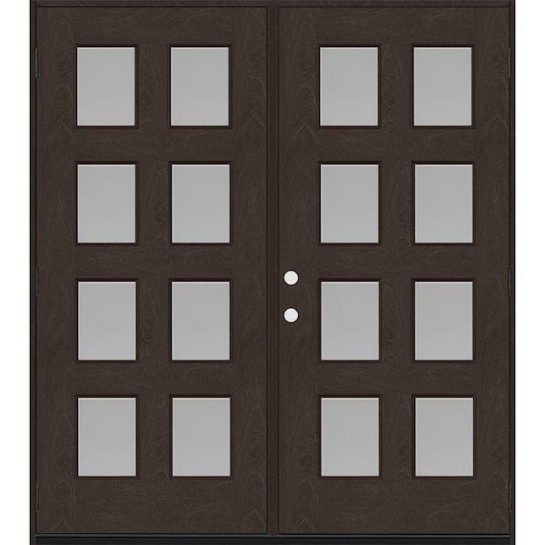 Regency 72 in. x 80 in. 8L Modern Clear Glass LHOS Hickory Stained Fiberglass Double Prehung Front Door with 4 in. Jamb