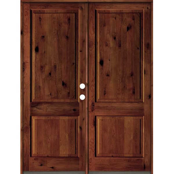 Krosswood Doors 72 in. x 96 in. Rustic Knotty Alder 2-Panel Square Top Red Chestnut Stain Left-Hand Wood Double Prehung Front Door
