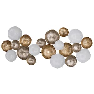 Multi Color Golden, White Iron Flowers Sculpture 3D Contemporary Wall Decal