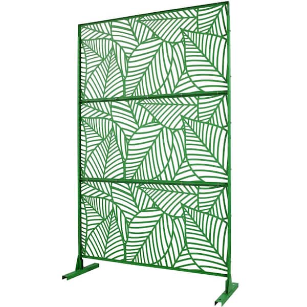 Green Metal Freestanding Decorative Privacy Screen Outside Lawn Garden 76 in. Hx48 in. W Leaf Cutout Privacy FencePanels