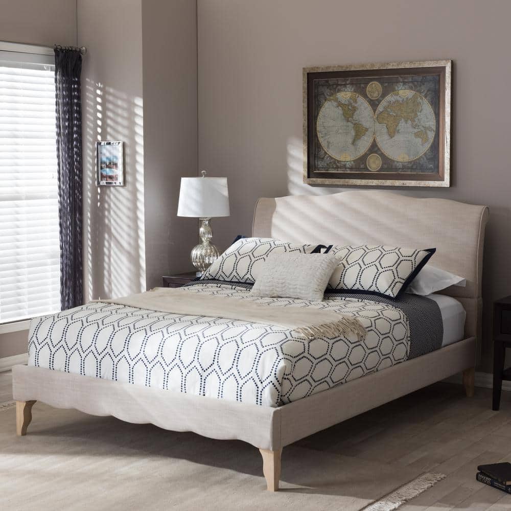 Fannie French Beige Linen Upholstered King Platform Bed