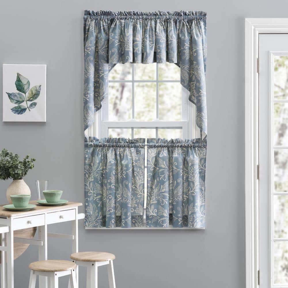 Lexington Blue Leaf Pattern Cotton Polyester Window Tiers
