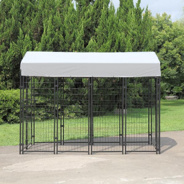X Large Metal Dog Kennel Outdoor Patio Animal Runs Crates Big Playpen Roof  Cover