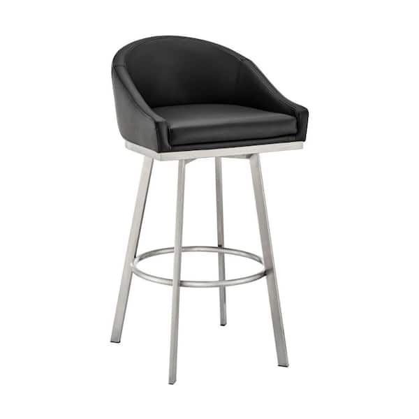 Benjara 30 in. Black and Chrome Low Back Metal Frame Barstool Chair with Faux Leather Seat