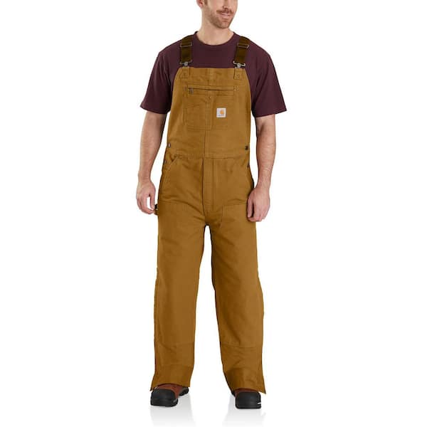 Carhartt Men's Large Short Brown Cotton Quilt Lined Washed Duck Bib ...