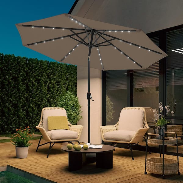 large round patio umbrella 10ft the solar panel provides power for the LED bulbs SANLUCE 9 ft. LED Round