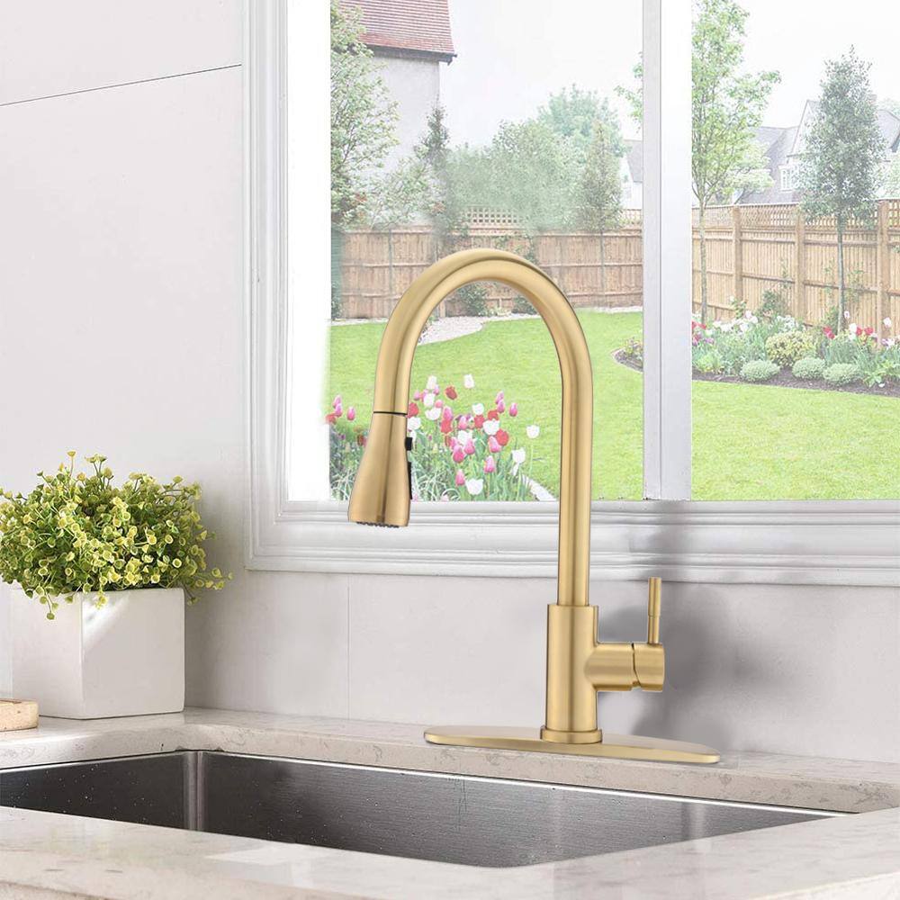 Single Handle Pull Down Sprayer Kitchen Faucet Stainless Steel, 360° Swive