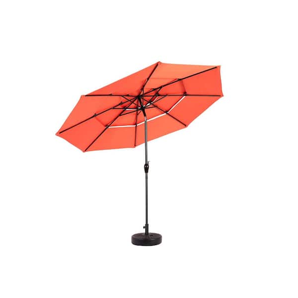 Zeus & Ruta 10 ft. Steel 3-Tier Auto-Tilt Market Patio Umbrella in Orange