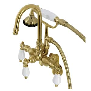Aqua Vintage Wall Mount 3-Handle Claw Foot Tub Faucets in Brushed Brass