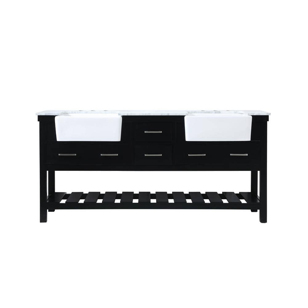 22 in. D x 72 in. W x 34.125 in. H Bath Vanity in Black with Carrara White Marble Top