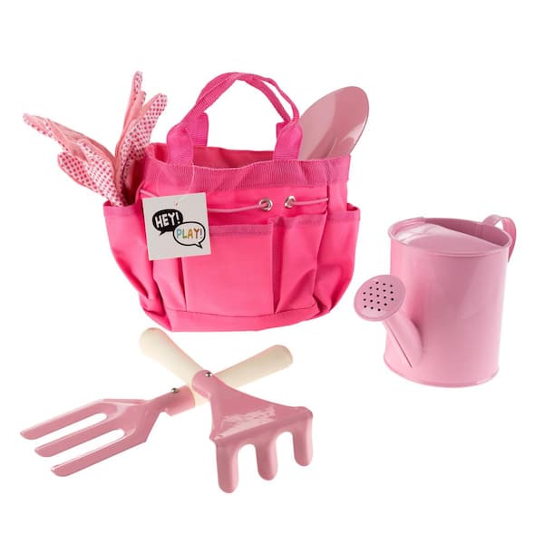 Hey! Play! Kids Pink Gardening Tool Set with Canvas Bag