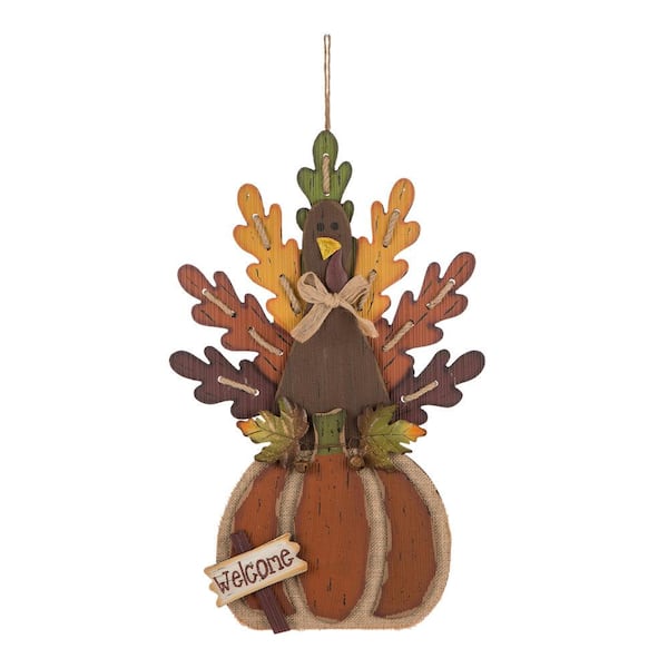Glitzhome 24.02 in. H Burlap/Wooden Turkey Decor