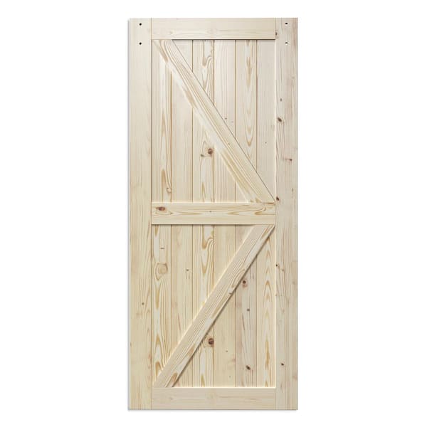 K Model 28 in. x 84 in. Unfinished Natural Solid Wood Assembly Required Interior Sliding Barn Door Slab