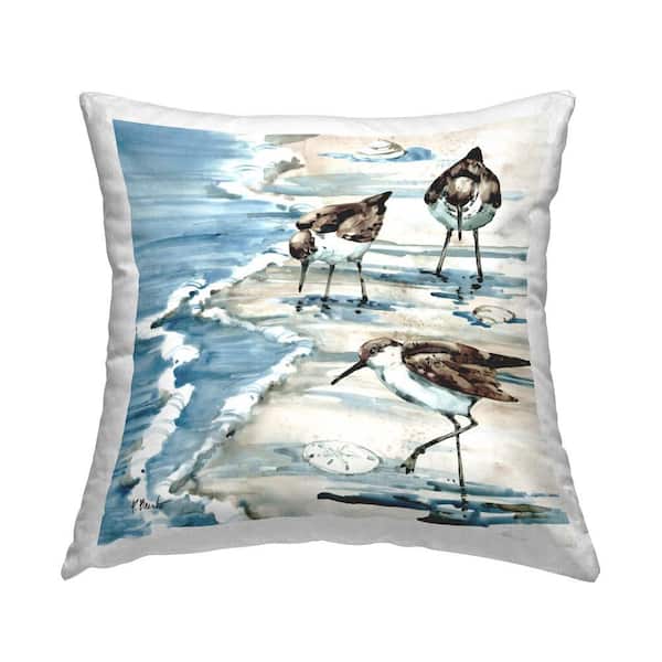 Sandpipers Among Seashells Blueprint Polyester 18 in. x 18 in. Throw Pillow