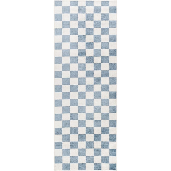 Lillian Blue Checkered 3 ft. x 7 ft. Indoor Machine-Washable Runner Area Rug