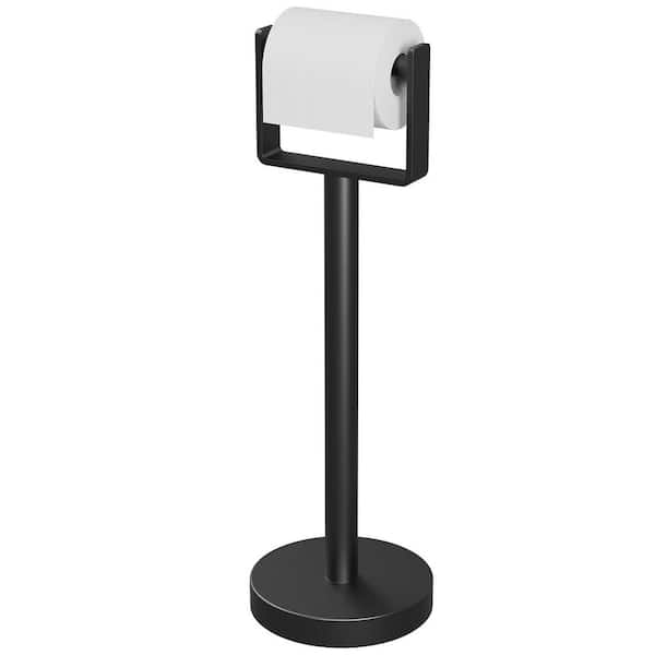 Stainless Steel Toilet Paper Holder in Matte Black Free Standing, Weighted Base Floor Tissue Roll Holder for Bathroom