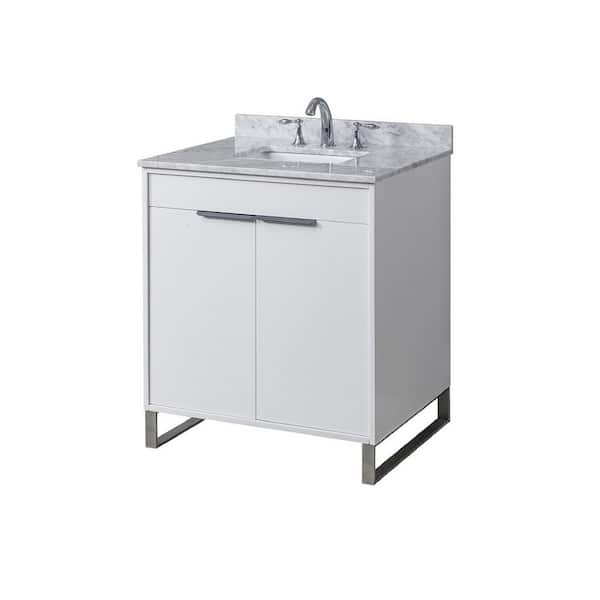 Direct vanity sink Luca 32 in. W x 25 in. D x 36 in. H Vanity in White with White Carrara Marble Top with white basins