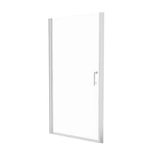 36 in. W x 72 in. H Pivot Semi-Frameless Shower Door in Brushed Finish with Clear Glass