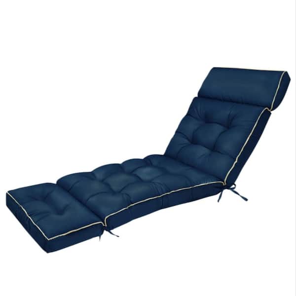 Oxford Blue Waterproof Memory Foam Outdoor Chaise Lounge Replacement Cushion with Ties
