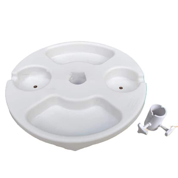 Phewnyzo 13 in. Beach Umbrella Table Tray for Beach with 2 Snack Compartments and 2 Cup Holders Made of Durable Plastic White