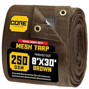 8 ft. X 30 ft.  Brown 250 GSM 7.5 oz Heavy Duty Mesh Tarp, UV Resistant