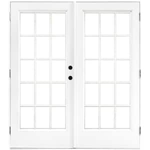 60 in. x 80 in. Fiberglass Smooth White Left-Hand Outswing Hinged Patio Door with 15-Lite SDL