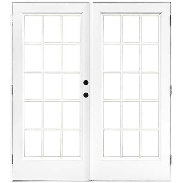 MP Doors 60 in. x 80 in. Fiberglass Smooth White Left-Hand Outswing Hinged Patio Door with 15-Lite SDL