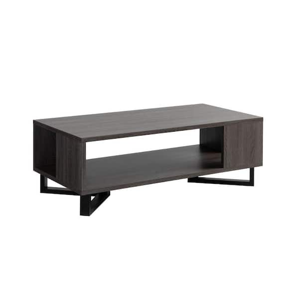Benjara 47.25 in. Gray and Black Rectangle Wood Coffee Table with Open Shelf