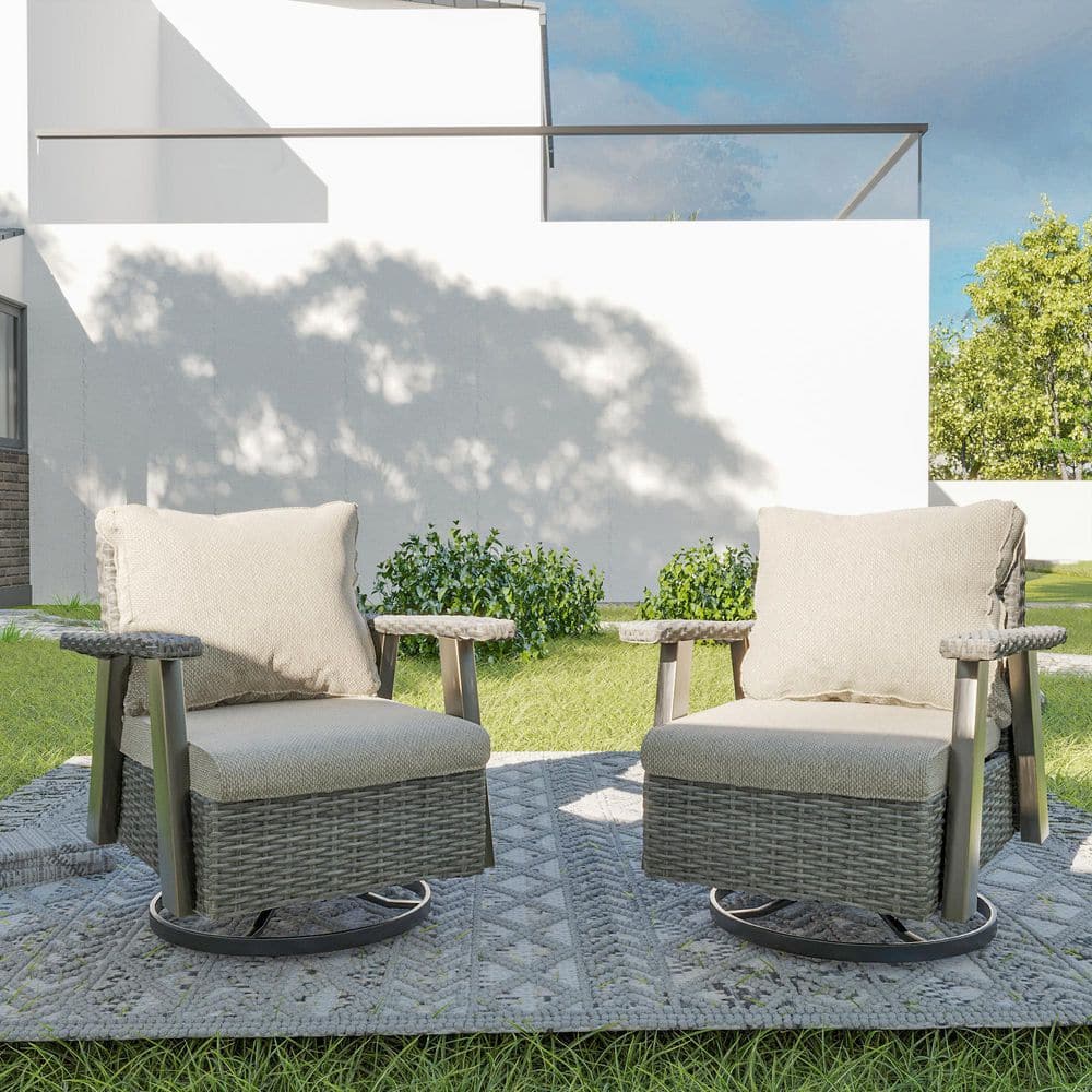 Wicker Outdoor Rocking Chair with Extra-Thick Beige Cushions (2-Pack) price history on PriceWatchPro
