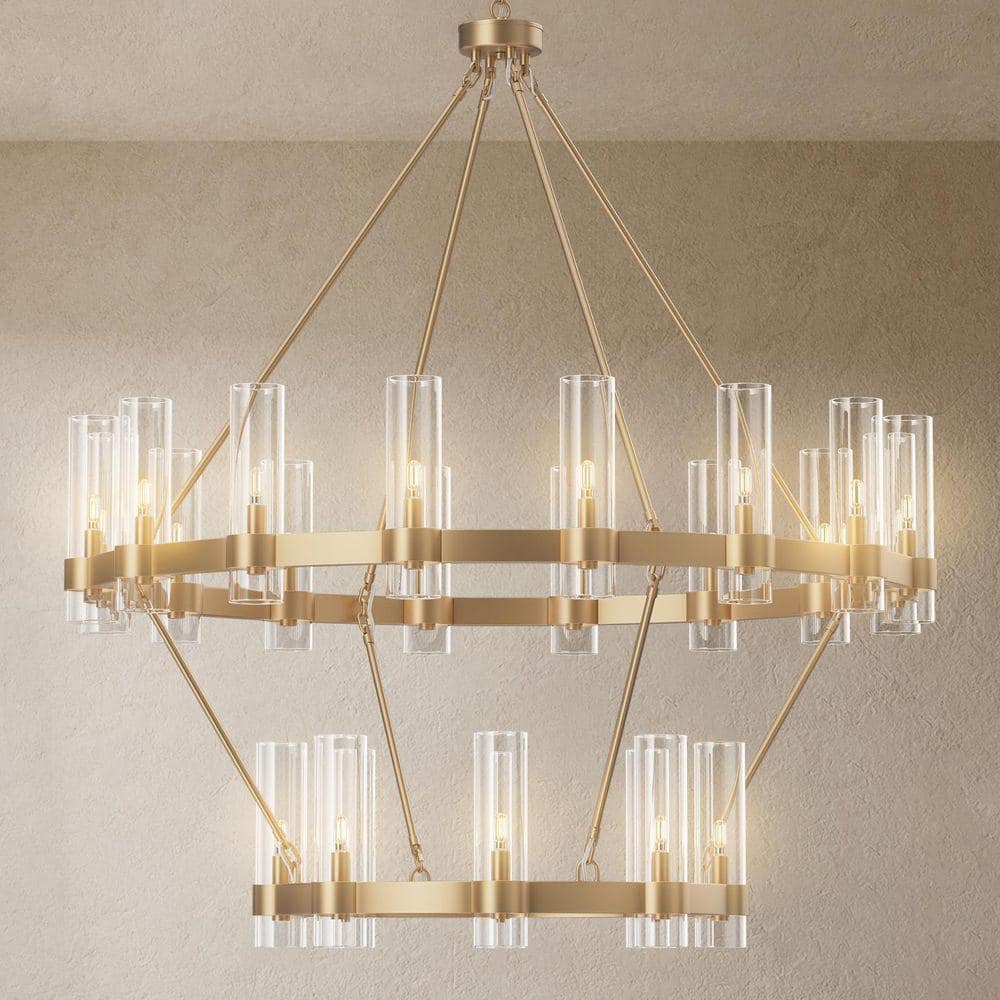 Modern Chandelier 48 in. 24-Light Gold Wagon Wheel Chandelier for Dinning Room, Foyer, Living Room, Staircase price history on PriceWatchPro