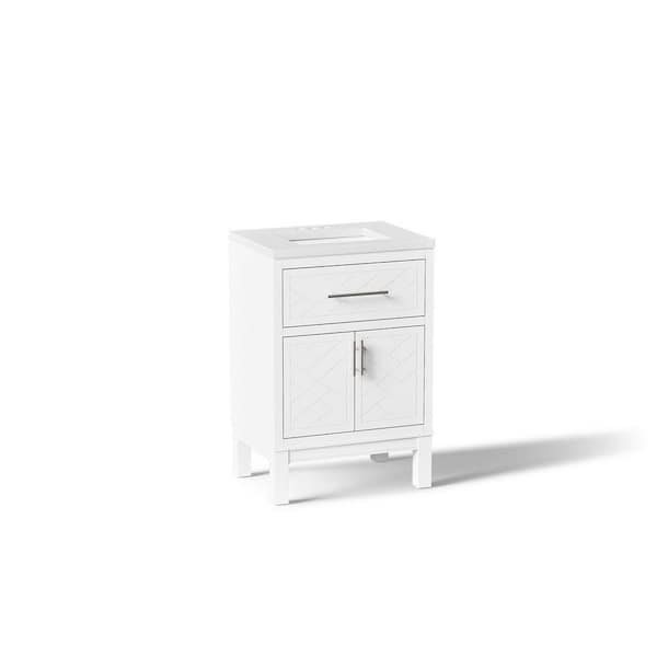 Accra 24in. Single Sink Freestanding White Bath Vanity with Pure White Quartz Top Assembled