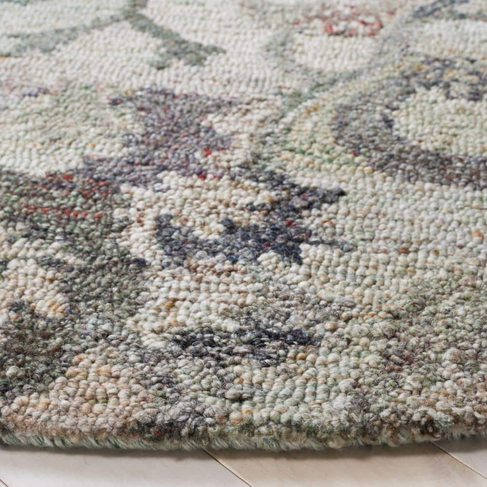 Handmade Sage and Beige Round Wool Area Rug with Cotton Backing