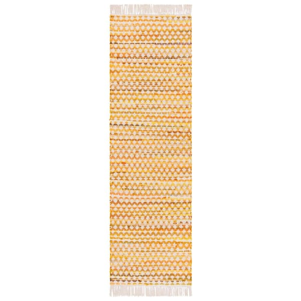 Montauk 2 ft. x 8 ft. Yellow/Ivory Striped Geometric Fringe Runner Rug