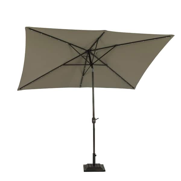 Kadehome 10 ft. x 6.5 ft. Rectangular Market Solar LED Light Patio Umbrella in Gray