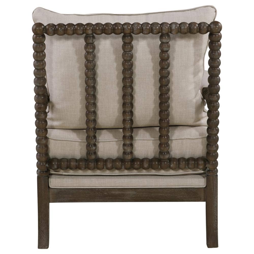 Transitional Geometric Beige Wood Accent Chair