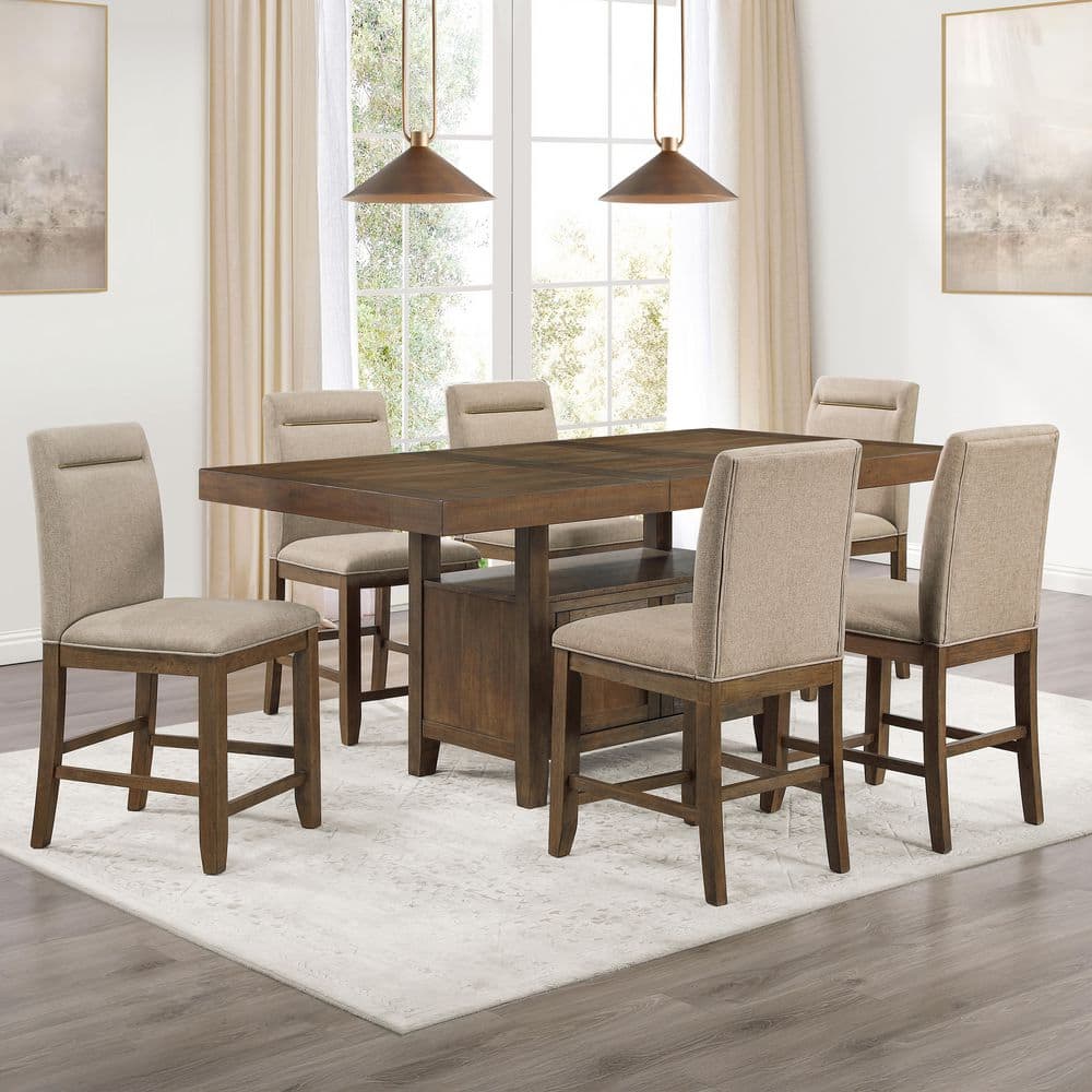 Garland 7 Piece Brown Wood Counter Dining Set Seats 6 price history on PriceWatchPro
